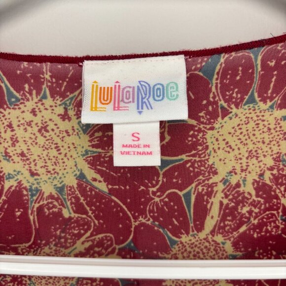 LULAROE NEW Monroe Women Small Tan Burgundy Fringe Wrap Open Front Kimono - Picture 5 of 6